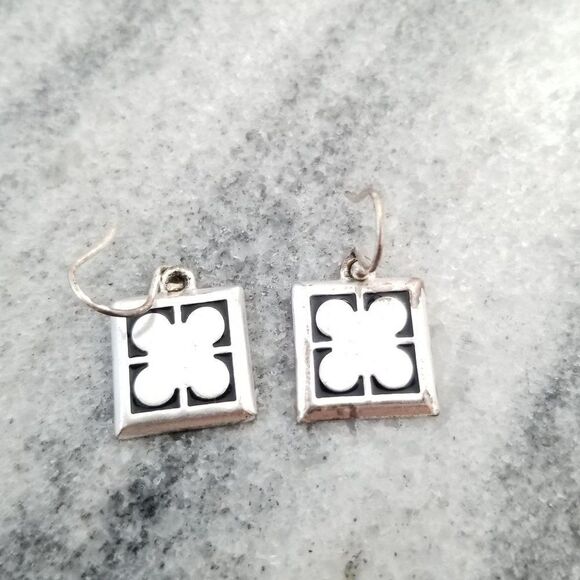 Vintage Silver Tone Flower Pannel Earrings, Minimal Modern Design, Unsigned Esta - Picture 1 of 4
